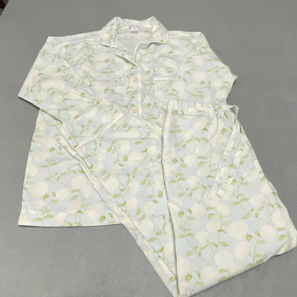 Serena & Lily Hydrangea Floral Cotton Pajama Set Blue White M Made in Portugaly